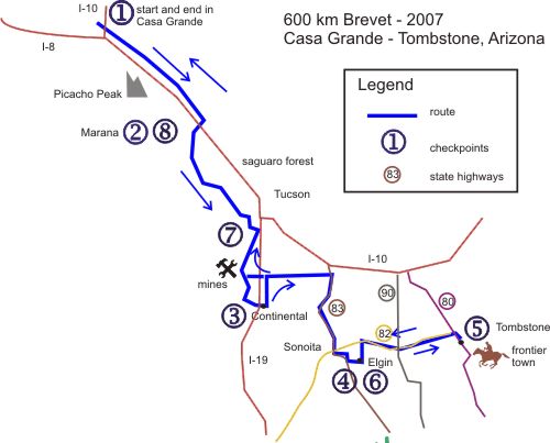 Map, 600 km brevet