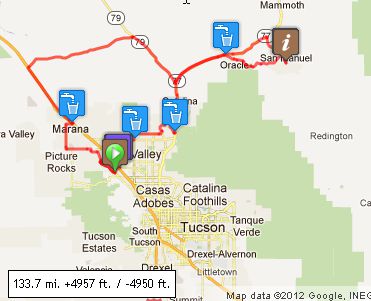 Tucson to San Manuel map